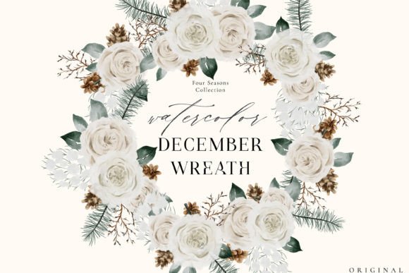 Download Watercolor Flower Wreath PNG December - December Collection