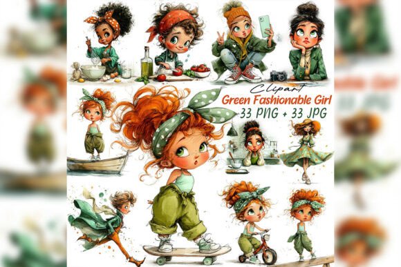 Download Whimsical Green Fashion Girl Watercolor - Fashion Collection