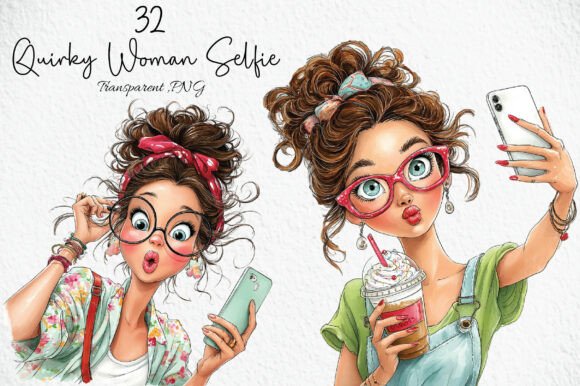 Download Quirky Woman Summer Selfie Clipart PNG - Quirky Collection
