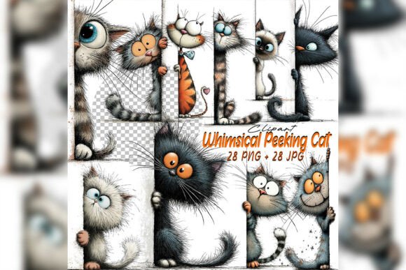 Download Whimsical Quirky Peeking Cat Clipart Set - Quirky Collection