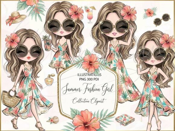 Download Boho Summer Fashion Girl Clipart PNG Set - Fashion Collection