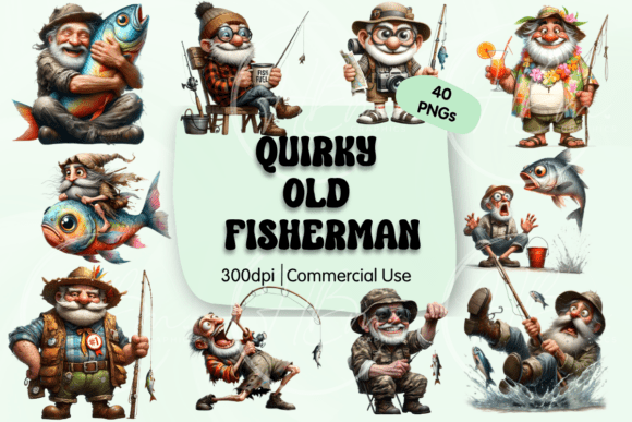 Download Quirky Old Fisherman PNG Clipart - Quirky Collection