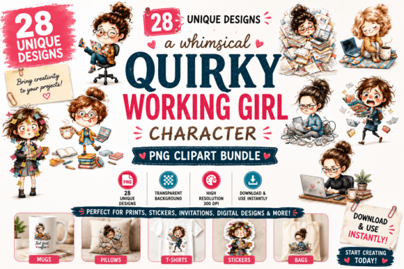 Download Whimsical Quirky Working Girl Character - Quirky Collection